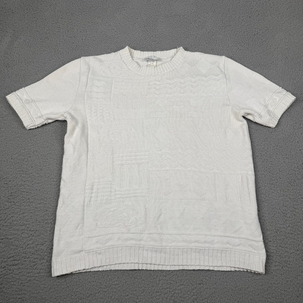 VTG 90s Croft Barrow Sweater Womens Large White Cotton Patchwork Teachercore